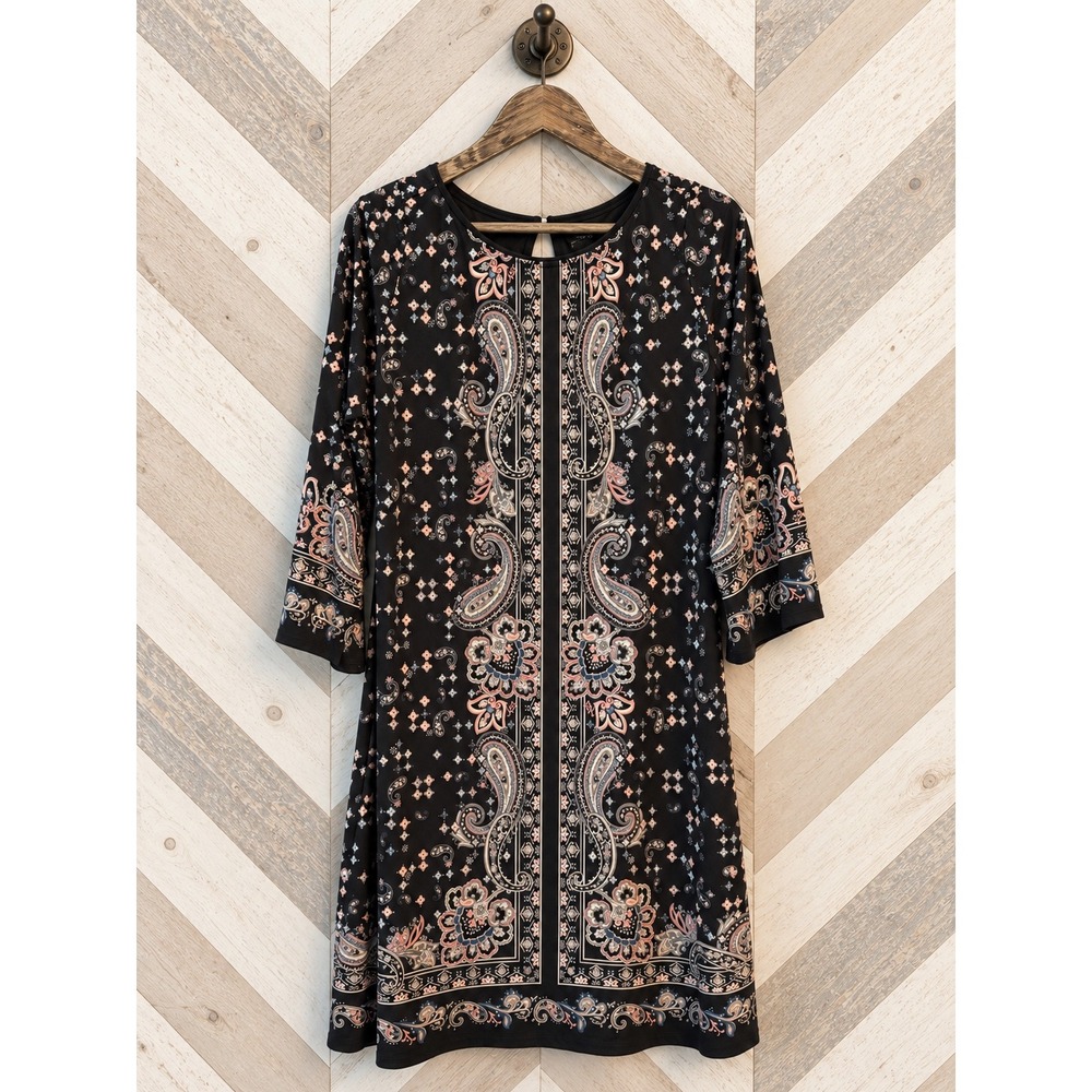 White House Black Market Paisley Border Print Shift Dress Business Casual XL EUC